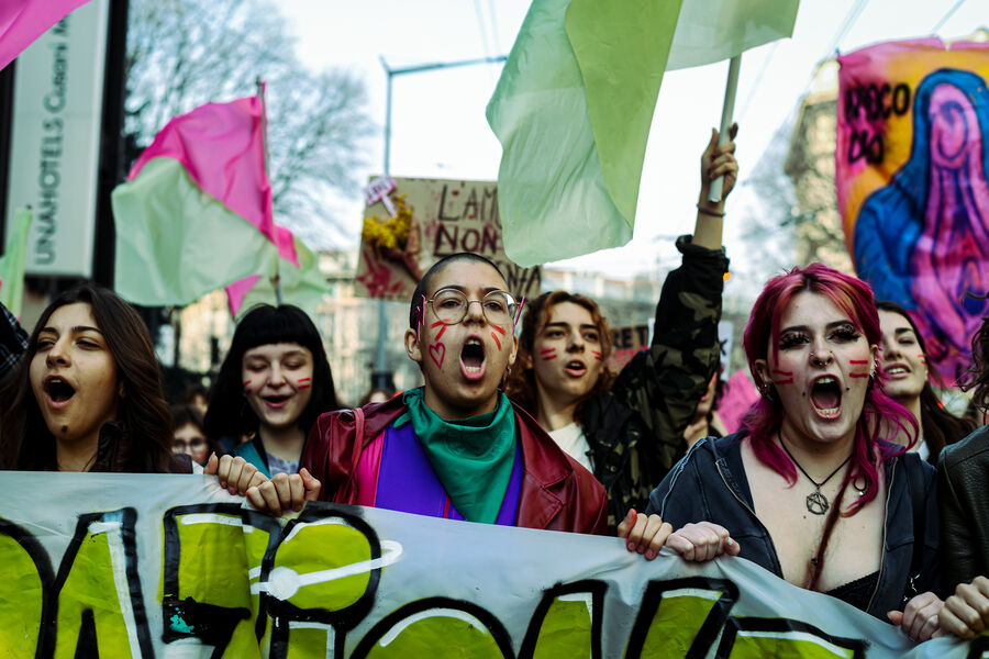 Student rally on the occasion of International Women's Day in Milan, Italy