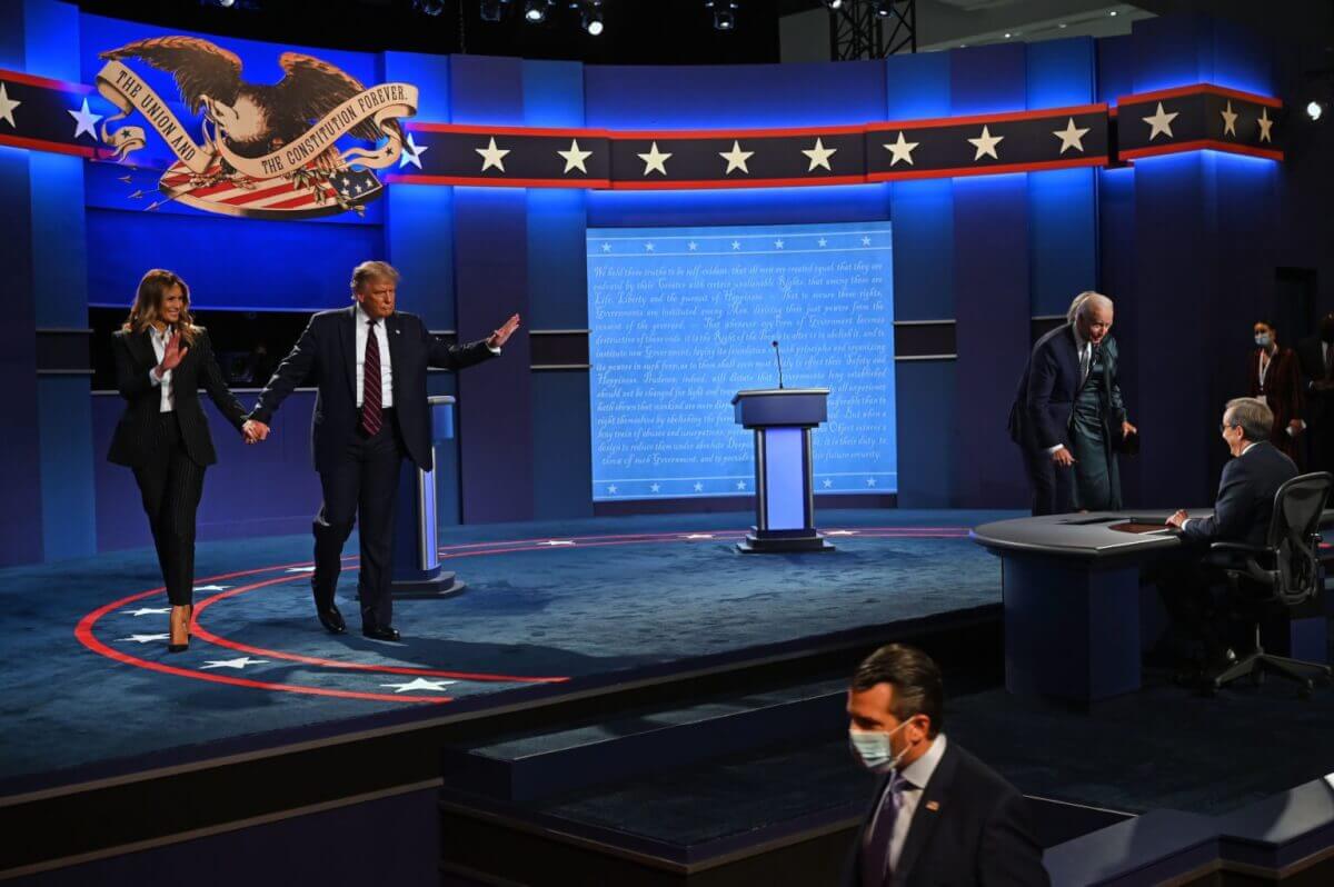 Biden-Trump debate night-melania-donald trump on stage