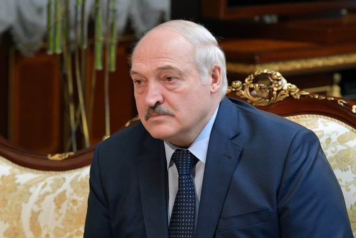 Belarusian President Alexander Lukashenko attends a meeting with Russian Prime Minister Mikhail Mishustin in Minsk