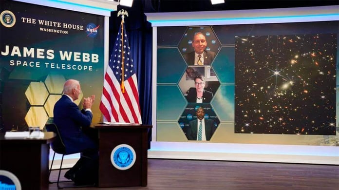 joe biden-first high-quality image of the cosmos, taken by the James Webb telescope