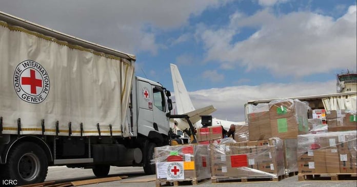 The arrival of the Red Cross first aid plane in Sudan

