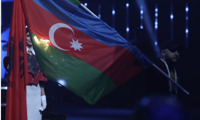European Weightlifting Championship in Yerevan-Azerbaijan Flag burnt