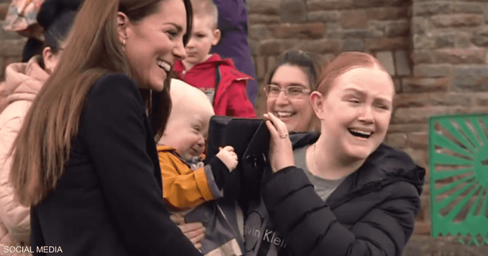 In the video, a baby 'kidnaps' Princess Kate's bag

