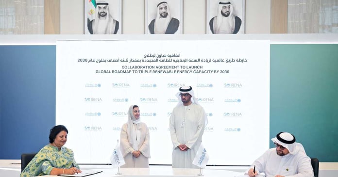 An agreement between Masdar and IRENA to develop a renewable energy roadmap

