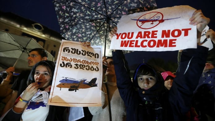 Demonstration against direct flights to Russia takes place in Tbilisi

