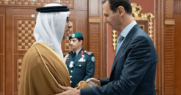 Mansour bin Zayed meets Al-Assad on the sidelines of the Arab summit

