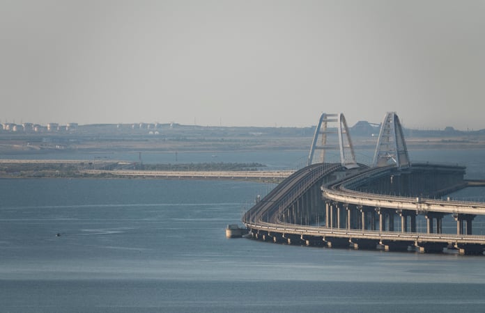A view shows the Crimean bridge connecting the Russian mainland with the peninsula across the Kerch Strait