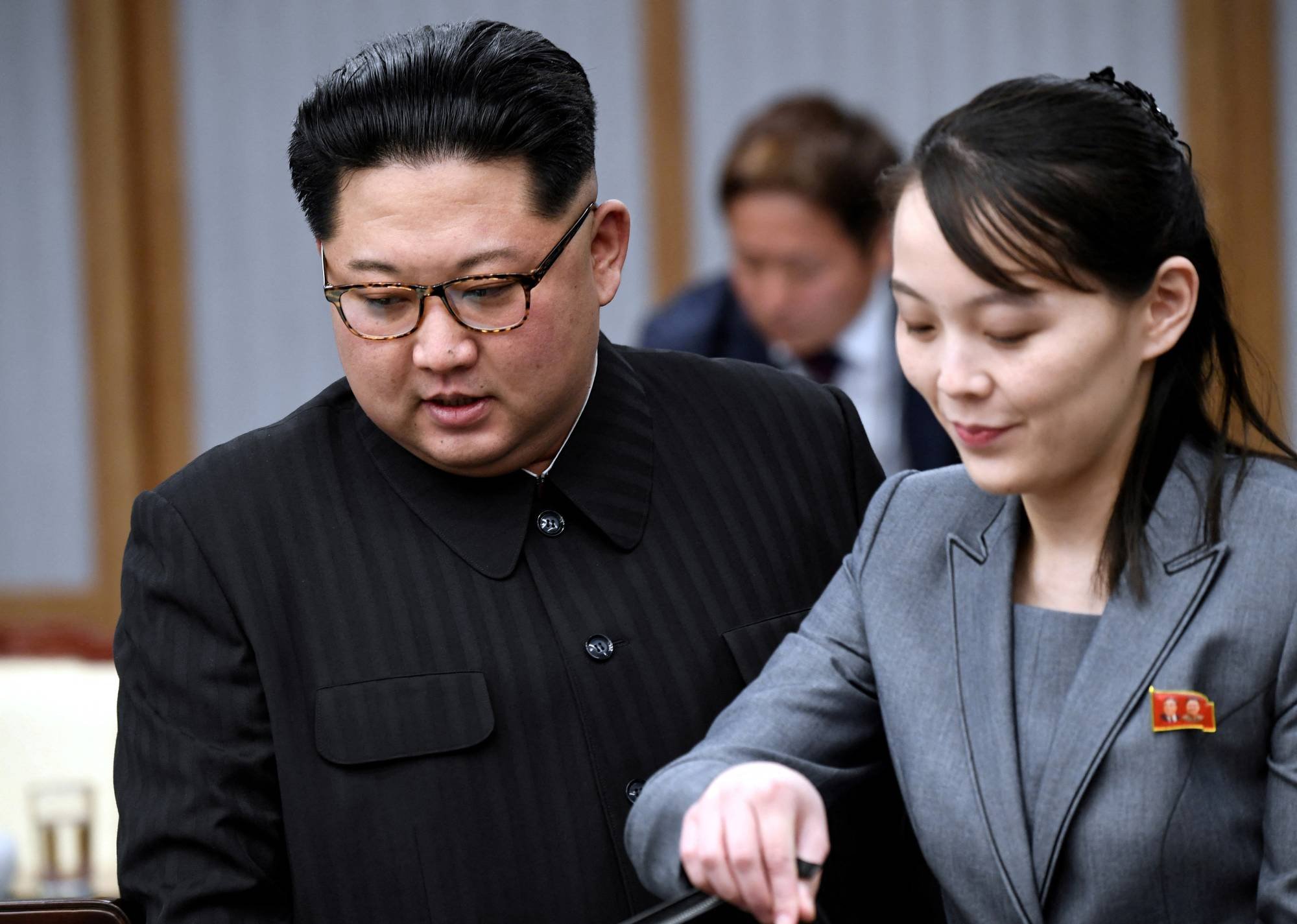 North Korean leader Kim Jong Un and his sister Kim Yo Jong attend a meeting with South Korean President Moon Jae-in at the Peace House