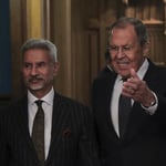 Indian External Affairs Minister S. Jaishankar and Russian Foreign Minister Sergey Lavrov at a joint press conference in Moscow